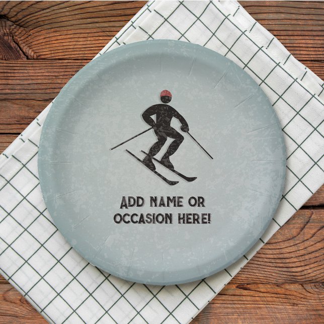 Assiettes En Carton Skiing Guy sur l'acier galvanisé look mâle (Créateur téléchargé)