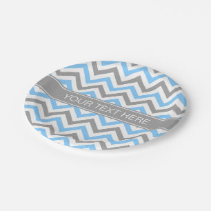 Assiettes En Carton Sky Blue Dk Gray Wht LG Chevron Gray Name Monogram
