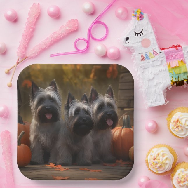 Assiettes En Carton Skye Terrier Chiot Automne Citrouille délice (Fête)