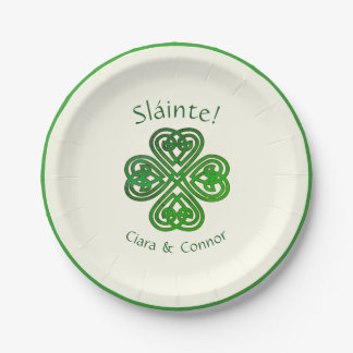 Assiettes En Carton Sláinte Green Celtic Irish Shamrock Nom