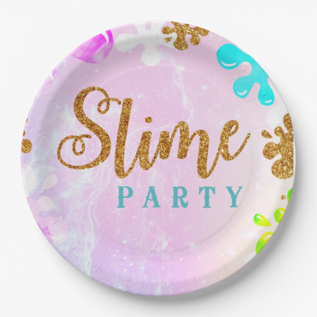 Assiettes En Carton Slime Pastel Anniversaire Plaque papier (Devant)