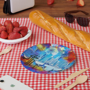 Assiettes En Carton SlipperyJoe NYC graffiti lune entourée de tourbill