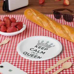 Assiettes En Carton SlipperyJoe's reine restez calme couronne argentée