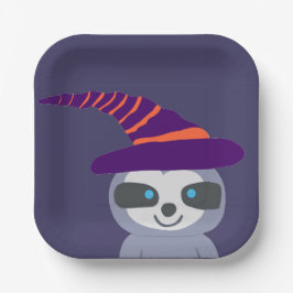 Assiettes En Carton Sloth d'Halloween dans le Casquette de Witch