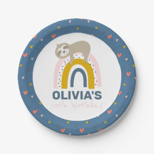 Assiettes En Carton Sloth Rainbow Plaques de fête d'anniversaire