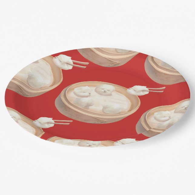 Assiettes En Carton Smile Dog - Xiao Long Bao Délice (Angle)