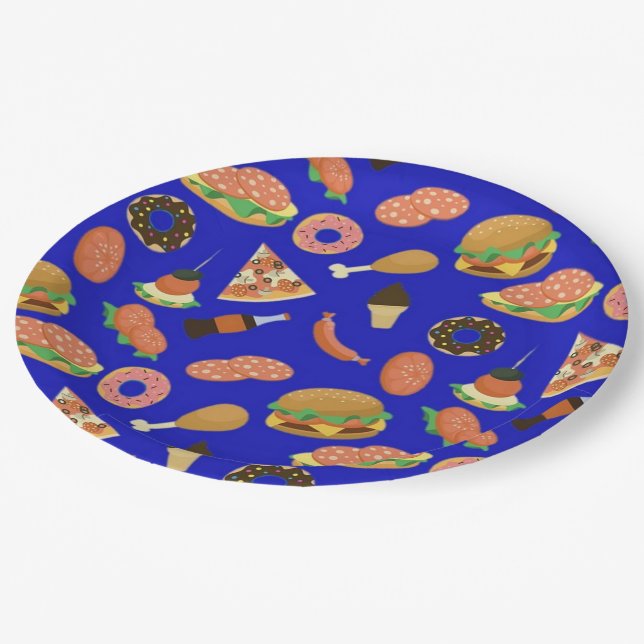 Assiettes En Carton Snack Time Plaques de papier Picnic bleu (Angle)