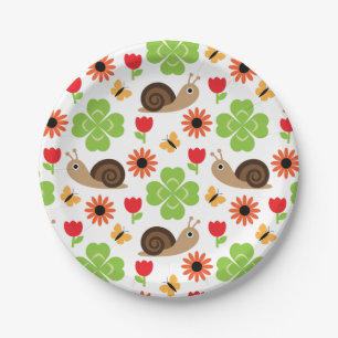Assiettes En Carton Snail & Clover Seamless Motif