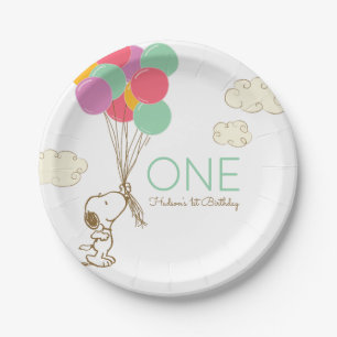 Assiettes En Carton Snoopy et ballons 1er anniversaire