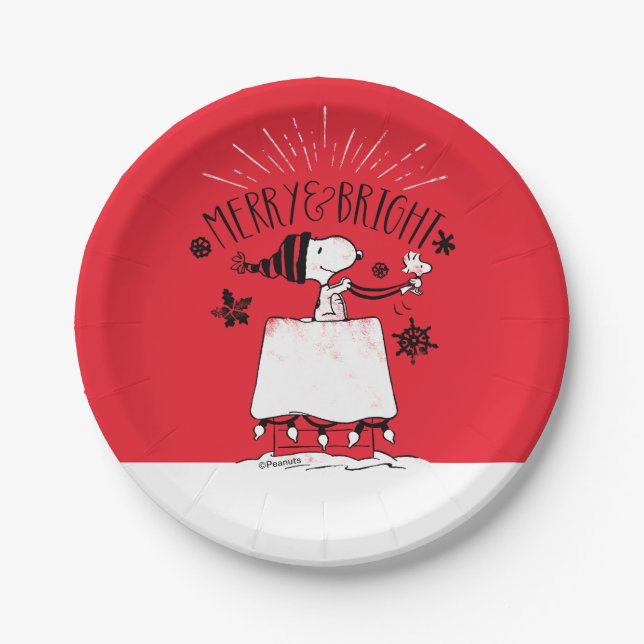 Assiettes En Carton Snoopy et Woodstock - Joyeux et lumineux (Devant)