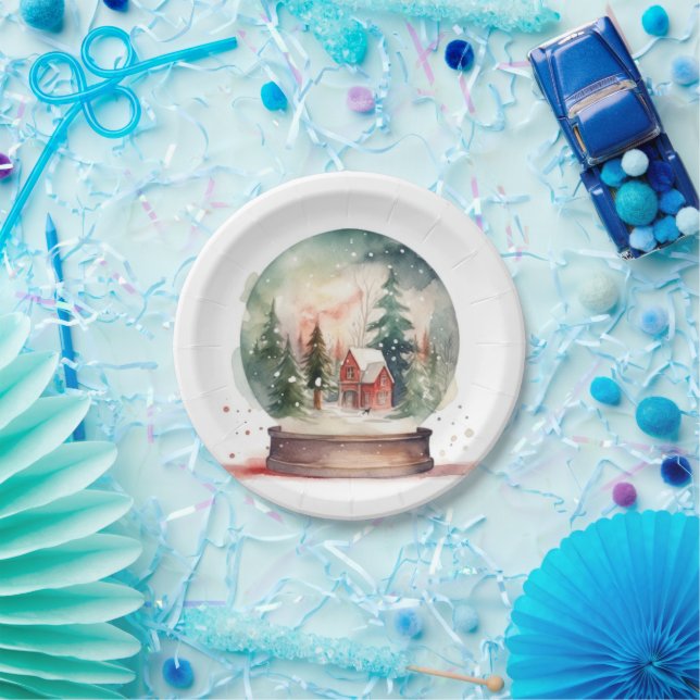Assiettes En Carton Snow Globe (Fête)