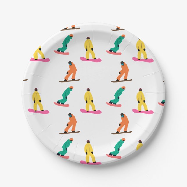 Assiettes En Carton Snowboarders Hiver Illustration Motif de snowboard (Devant)