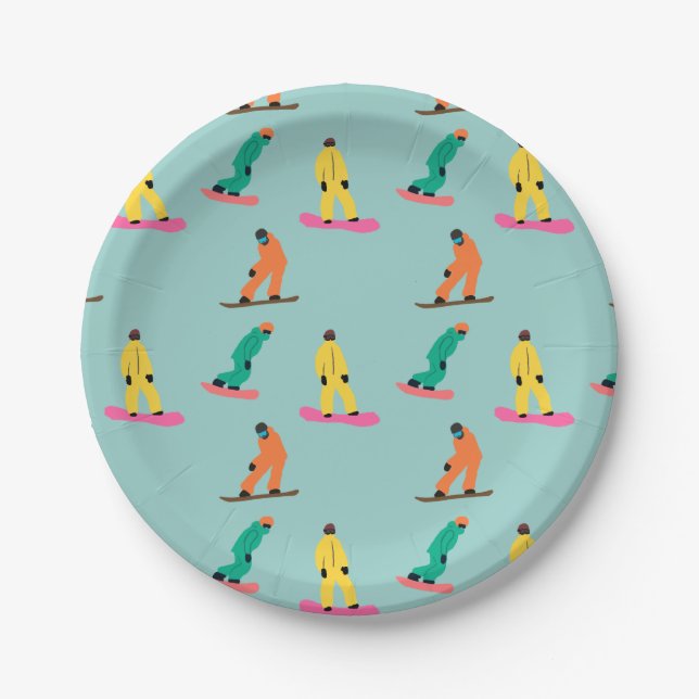 Assiettes En Carton Snowboarders Hiver Illustration Snowboard Blue (Devant)