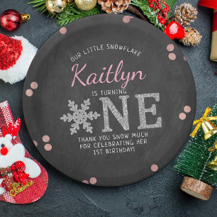 Assiettes En Carton Snowflake Winter Chalkboard 1er anniversaire