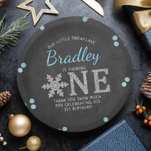 Assiettes En Carton Snowflake Winter Chalkboard 1er anniversaire