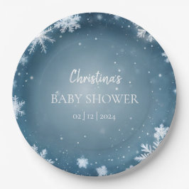 Assiettes En Carton Snowflake Winter Wonderland Baby shower Bleu