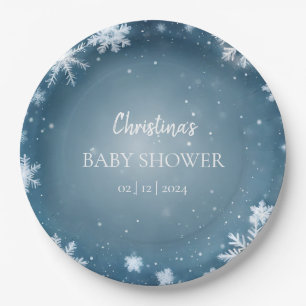 Assiettes En Carton Snowflake Winter Wonderland Baby shower Bleu