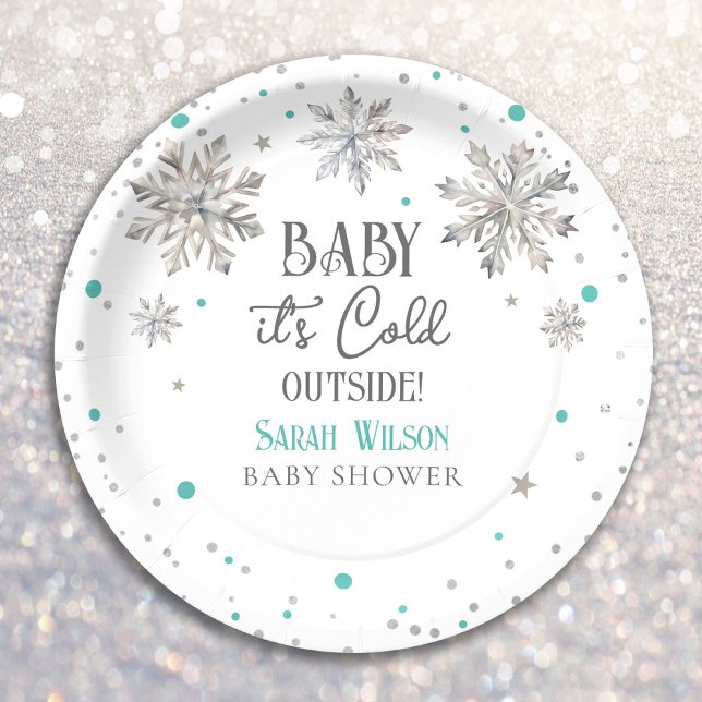 Assiettes En Carton Snowflakes Baby il fait froid dehors baby shower (Créateur téléchargé)