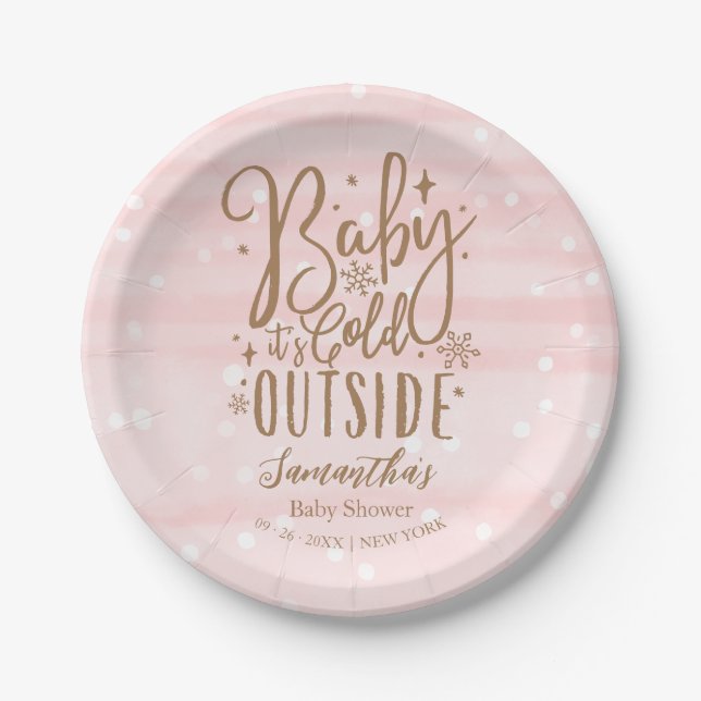Assiettes En Carton Snowflakes Baby It's Cold Outside Girl Baby shower (Devant)