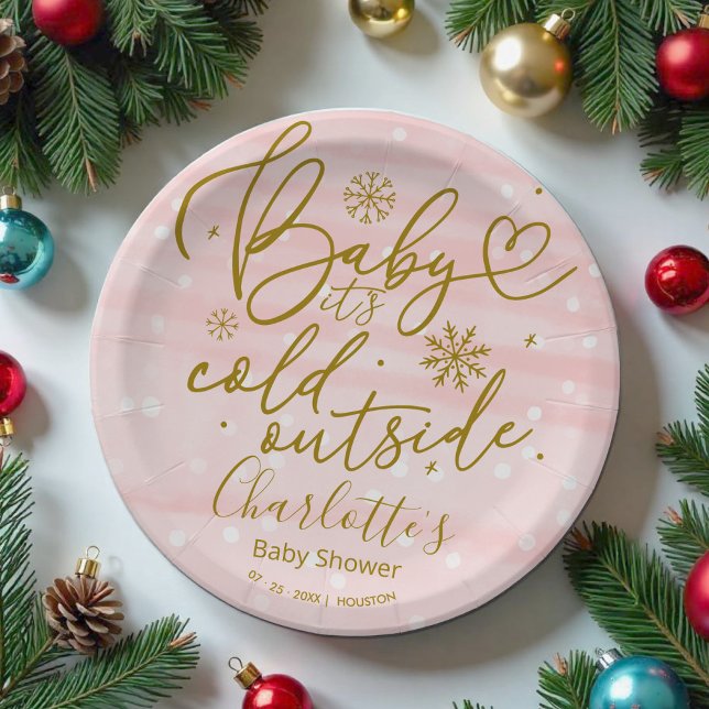 Assiettes En Carton Snowflakes Baby It's Cold Outside Girl Baby shower (Créateur téléchargé)