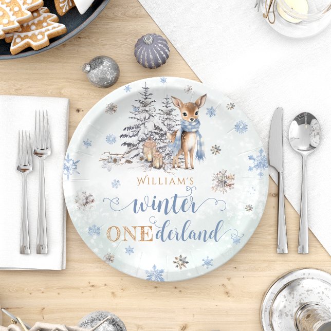 Assiettes En Carton Snowflakes de cerfs d'hiver ONE derland 1er annive (Créateur téléchargé)