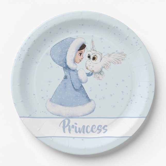 Assiettes En Carton Snowflakes hiver de la princesse de Noël (Devant)