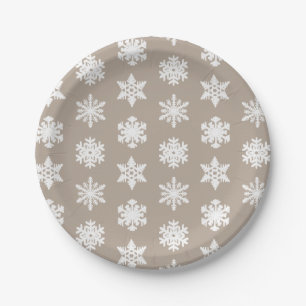Assiettes En Carton Snowflakes Ikat - Taupe tan et blanc