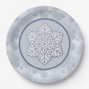 Assiettes En Carton Snowflakes Parties scintillant argent Dusty Blue