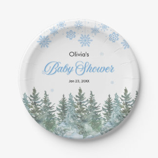 Assiettes En Carton Snowflakes Pine Trees Winter Baby Shower