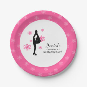 Assiettes En Carton Snowflakes rose Patinage sur glace Anniversaire