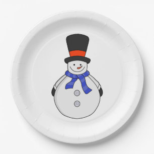 Assiettes En Carton Snowman avec chapeau supérieur