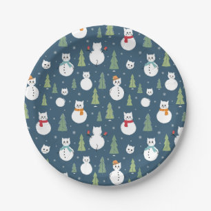 Assiettes En Carton Snowman Cats Motif de vacances