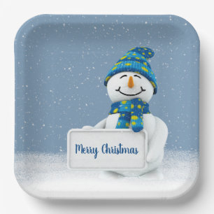 Assiettes En Carton Snowman de Noël avec signe