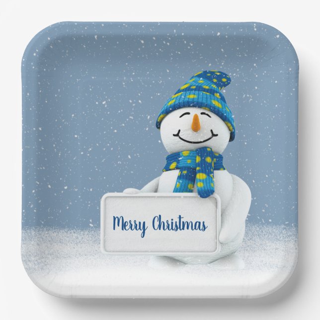 Assiettes En Carton Snowman de Noël avec signe (Recto)