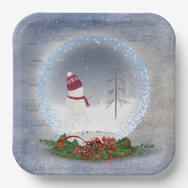 Assiettes En Carton Snowman de Noël dans le monde des neiges (Recto)