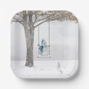 Assiettes En Carton Snowman De Vacances À La Neige D'Hiver