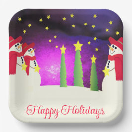 Assiettes En Carton Snowman Mignonne Avec Rouge Et Violet