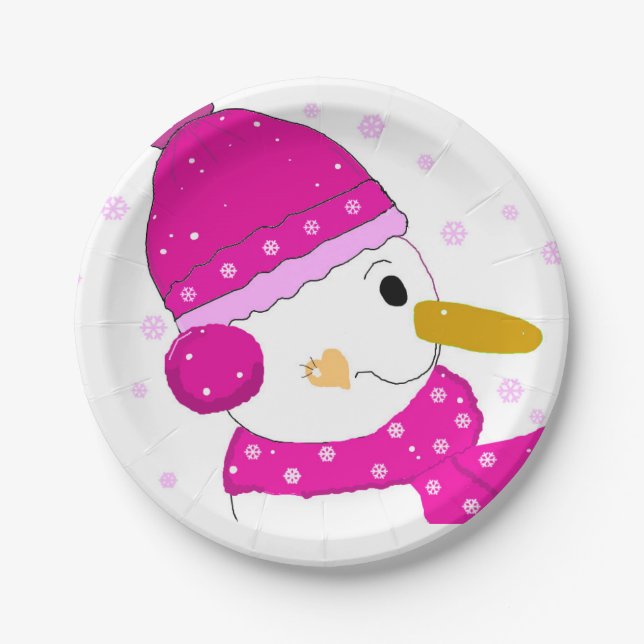 Assiettes En Carton Snowman rose (Devant)