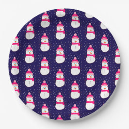 Assiettes En Carton Snowman rose à la neige