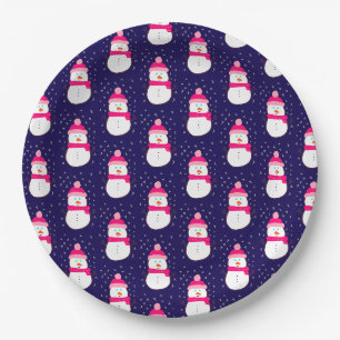 Assiettes En Carton Snowman rose à la neige