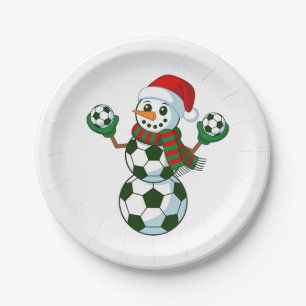 Assiettes En Carton Snowman Soccer Noël Amateurs de sport
