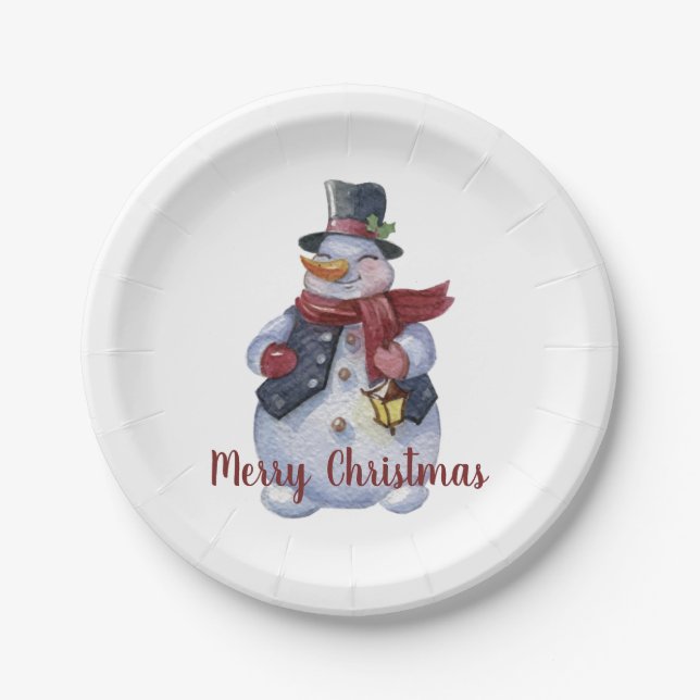 Assiettes En Carton Snowman souriant personnalisable (Devant)