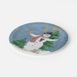 Assiettes En Carton Snowman souriant "Wish on a Star" peinture