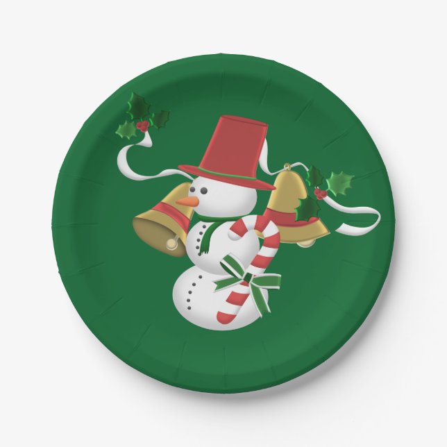 Assiettes En Carton Snowman Sucre de canne cloches Noël (Devant)