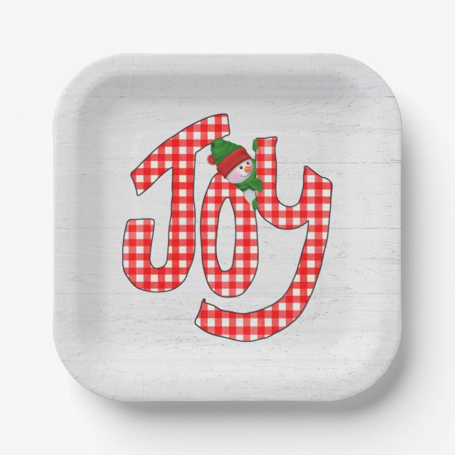 Assiettes En Carton Snowman Sur En vichy Joie (Recto)
