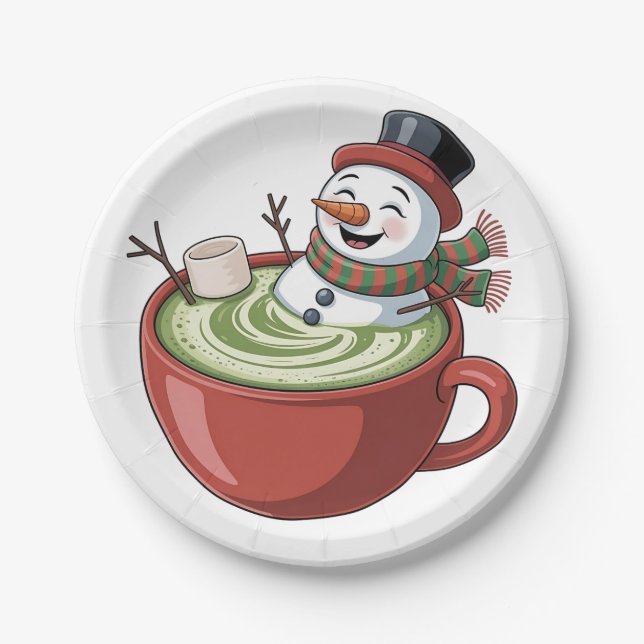 Assiettes En Carton Snowman sur Matcha Bathub Noël drôle (Devant)