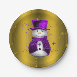 Assiettes En Carton Snowman violet à Noël d'or