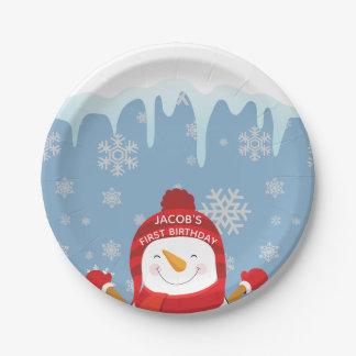 Assiettes En Carton Snowman Winter Onederland Boy Premier anniversaire