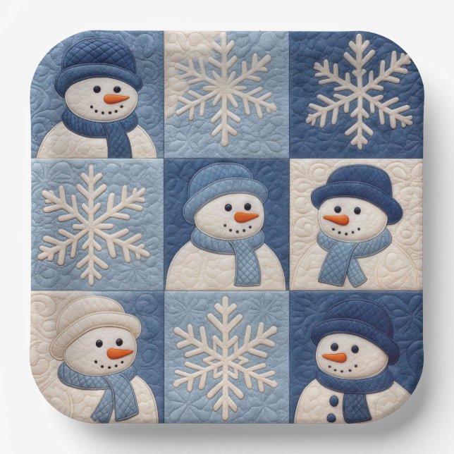 Assiettes En Carton Snowmen and Snowflakes Quilt Pattern (Recto)
