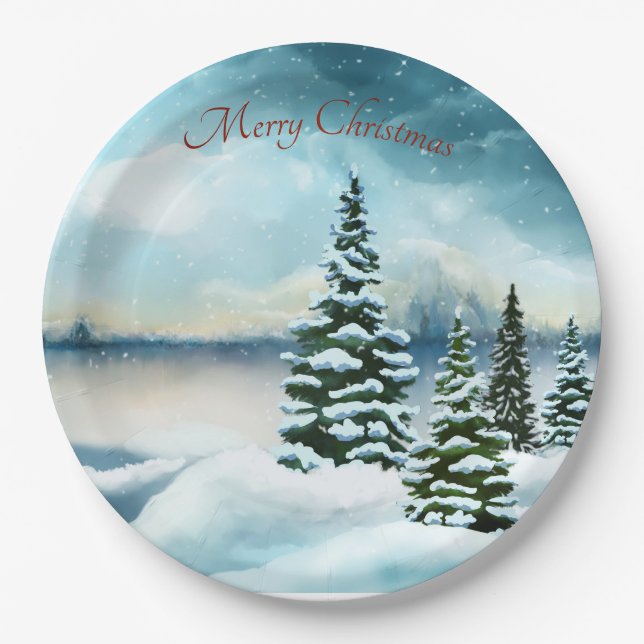Assiettes En Carton Snowy pine (Devant)